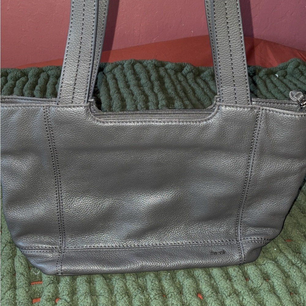 Gray Leather Tote Bag